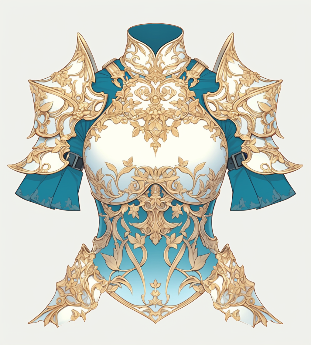 Fantasy character's light blue and gold chestplate