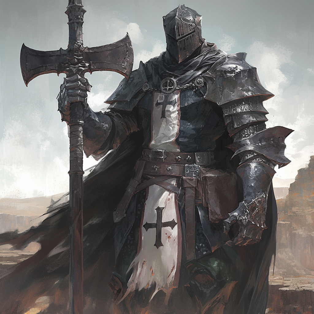 Fantasy medieval warrior with massive axe, detailed digital art.