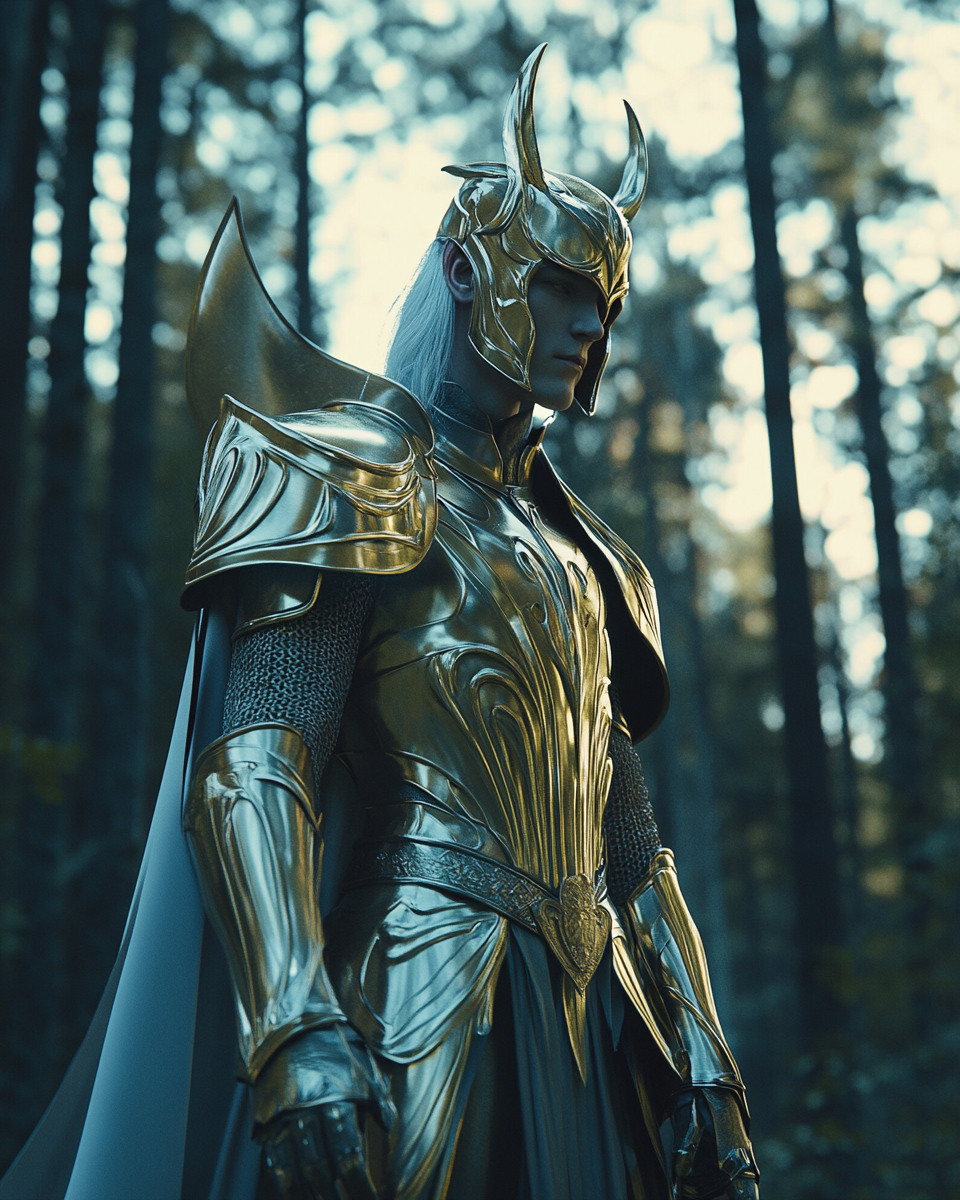 Fantasy movie scene with Elven King in armor.