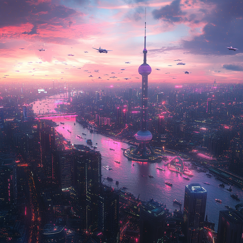 Fascinating Beijing City Lights in 7000s 3D Rendering