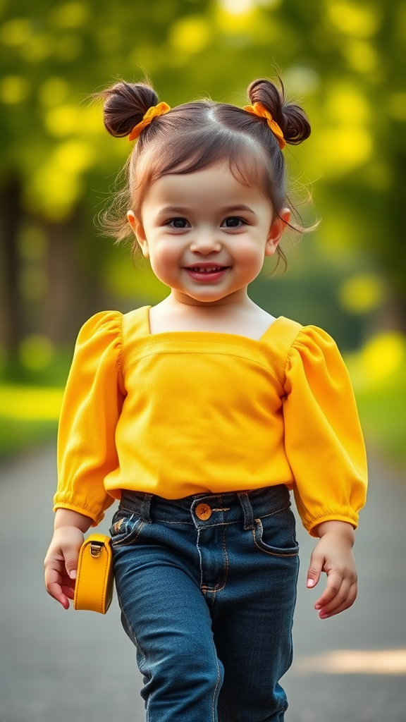 Fashionable Young Child Strutting Confidently in Park