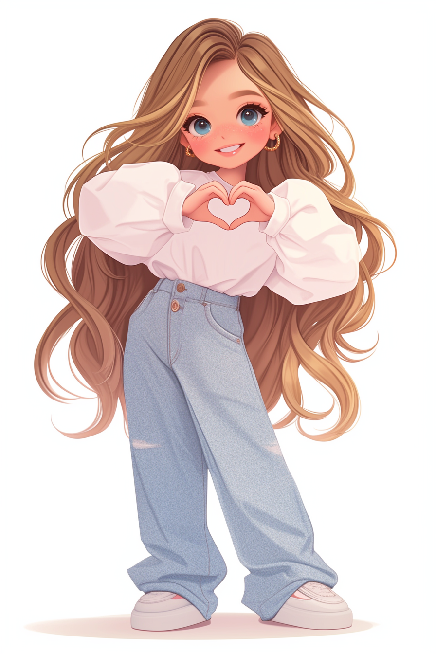 Fashionable girl in cute chibi style illustration