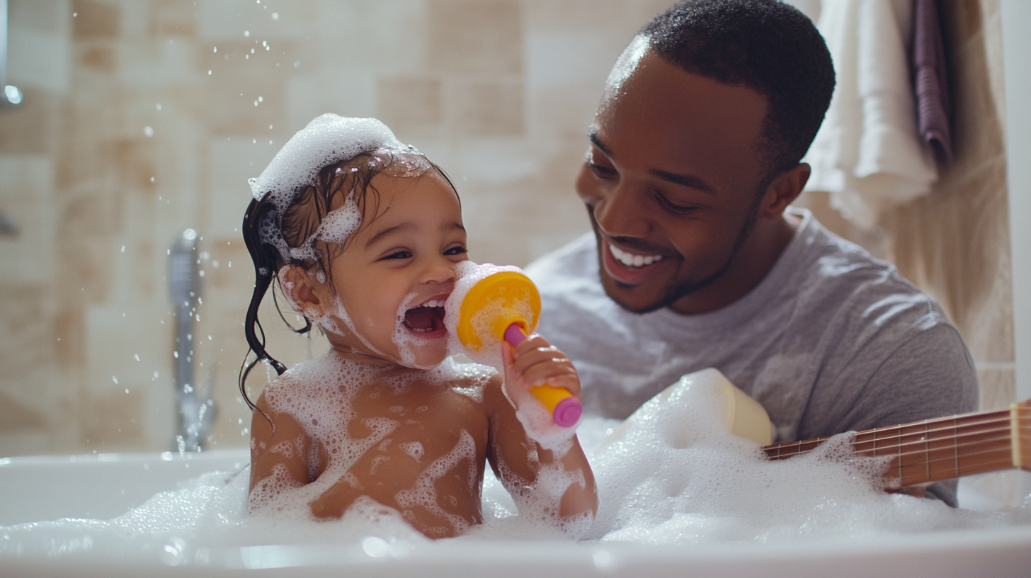 Father and Daughter Bathtub Jam Session