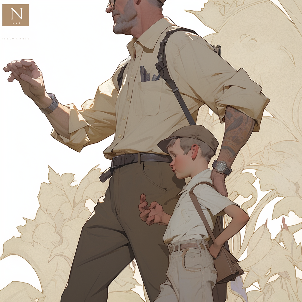 Father and Son Walking Together Book Cover Illustration