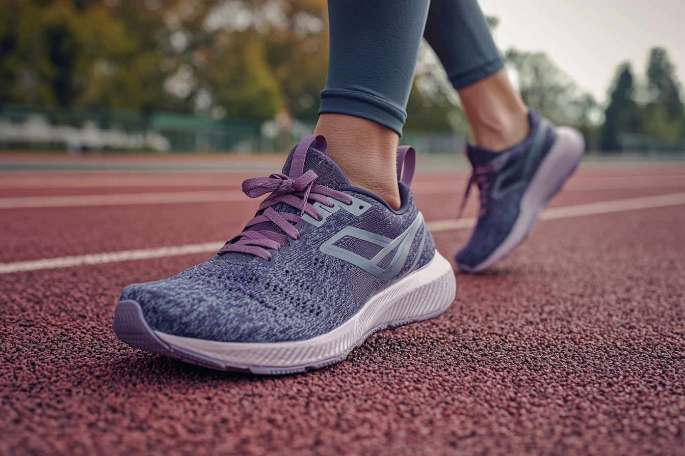 Feet in Running Shoes on a Track Close-up