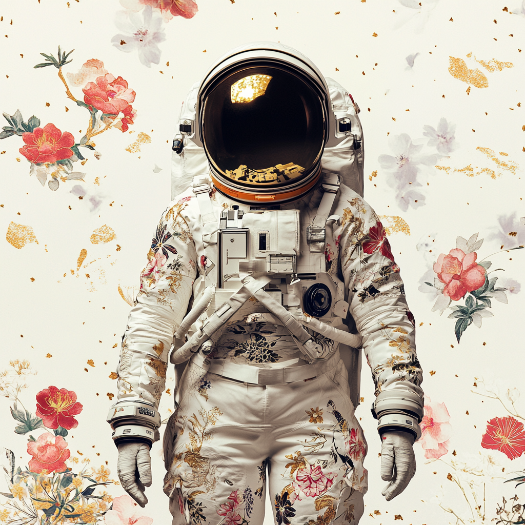 Female Astronaut in Japanese Floral-patterned Suit