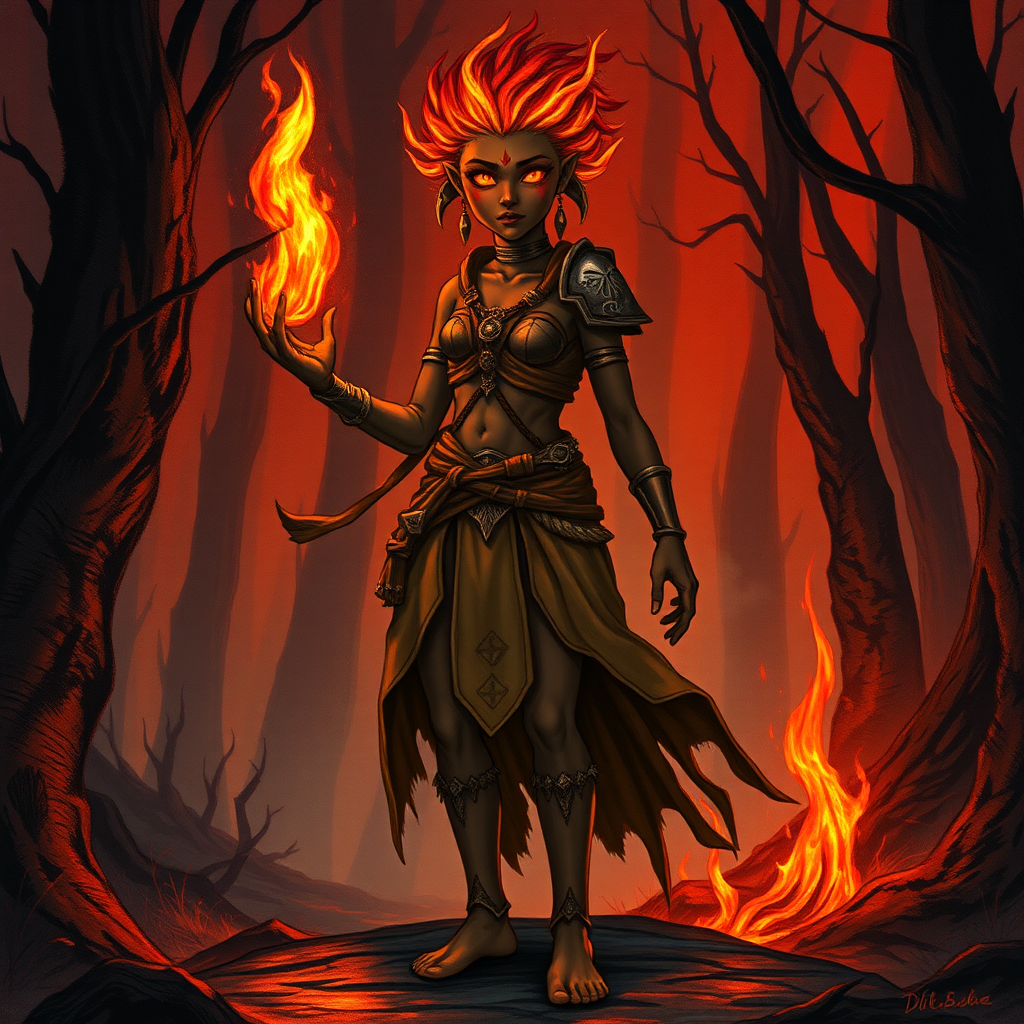 Female Fire Genasi Druid in Medium Armor