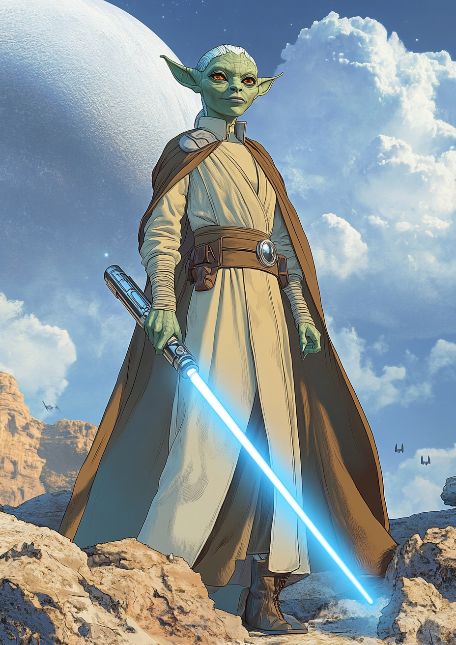 Female Twi'lek Jedi Master Cartoon Portrait, Star Wars