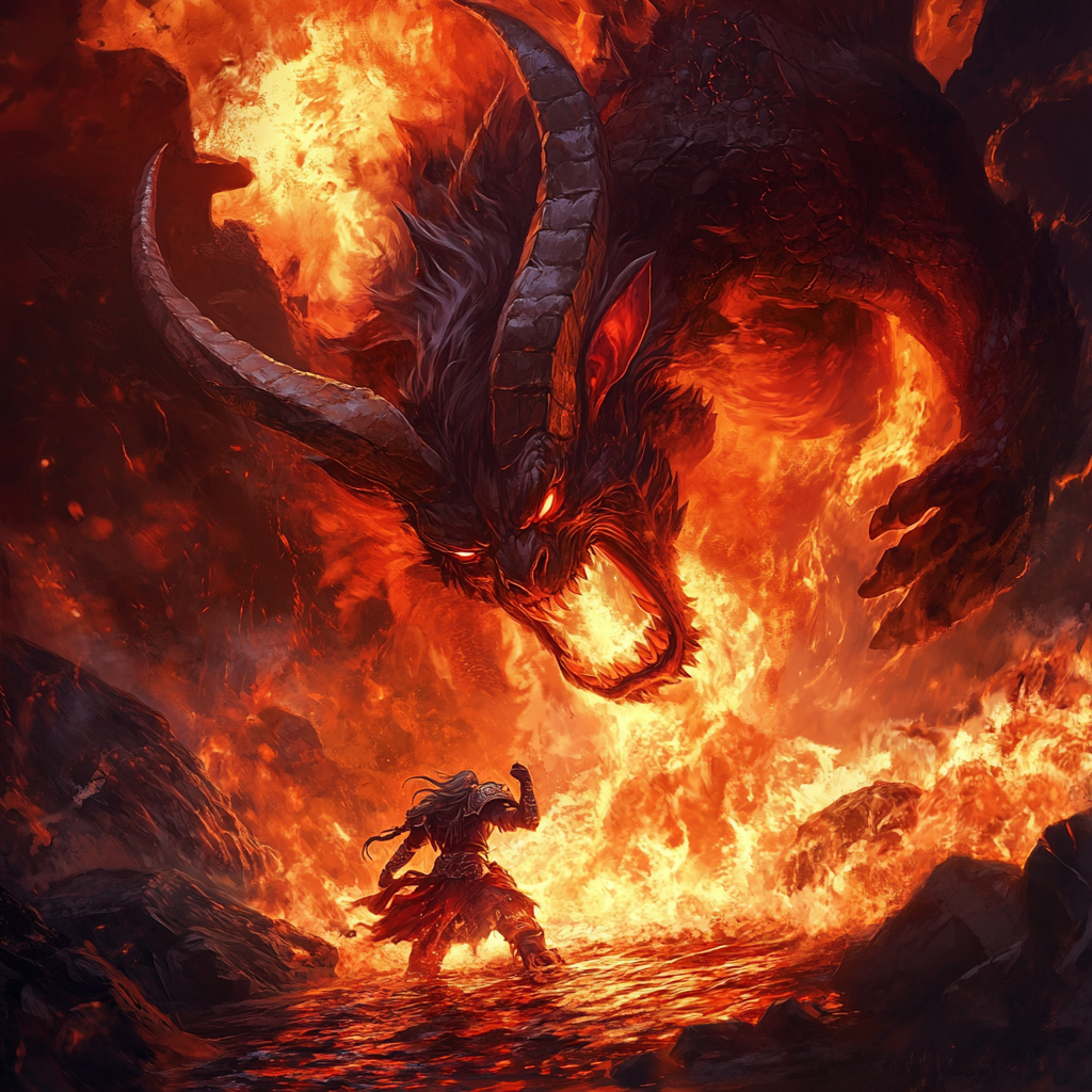 Female dracthyr drops male tauren named Logic into lava.