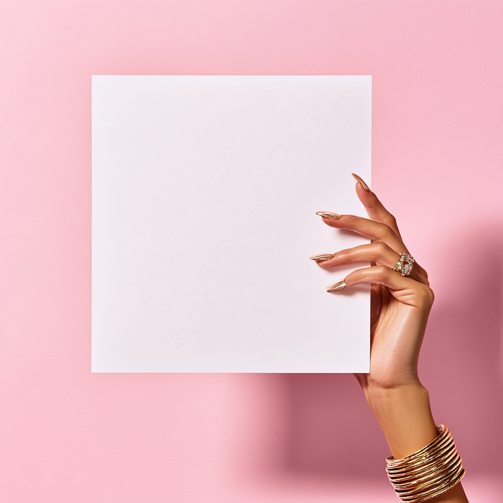 Female hand holding white post it note