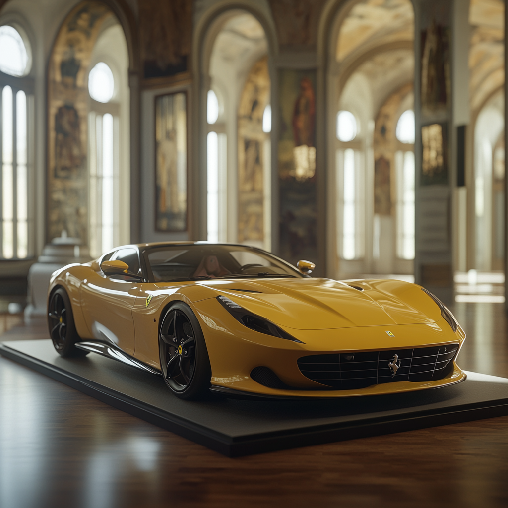 Ferrari sp3 on platform, ultra detailed, soft lighting