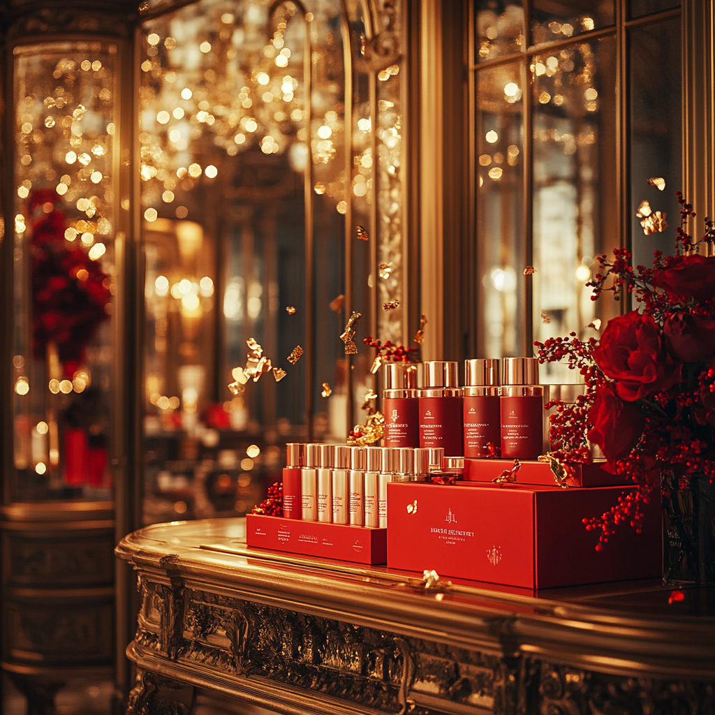 Festive Beauty Products in Ornate Gold Room