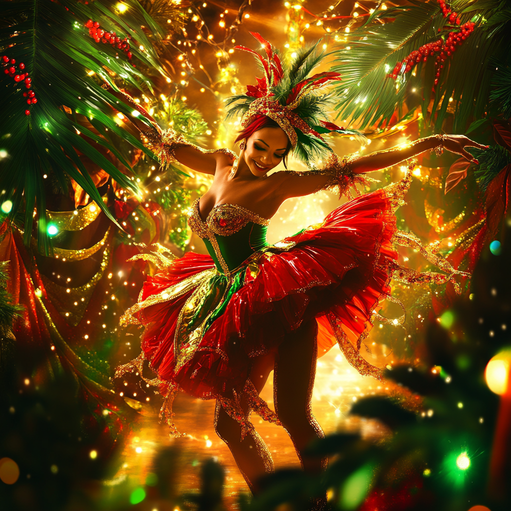 Festive Brazilian Samba Dancer in Christmas Background