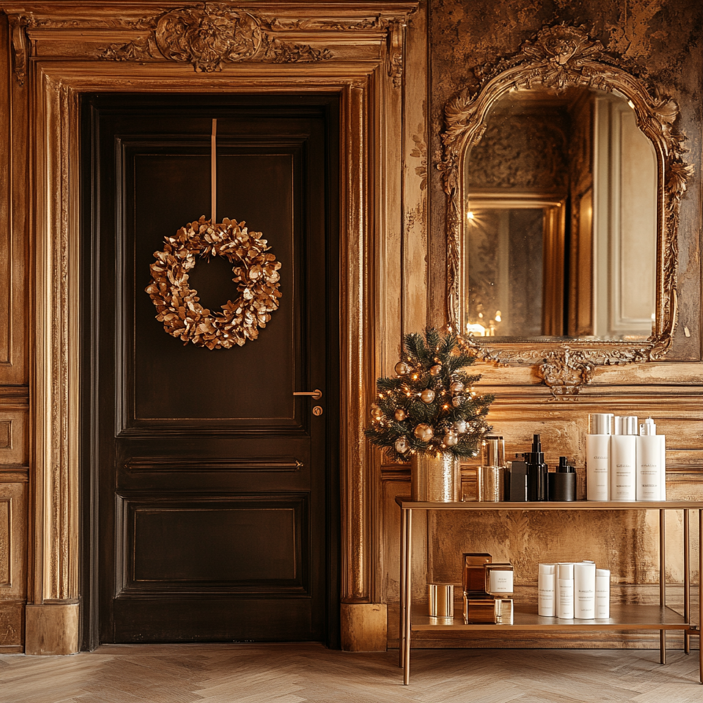 Festive Cardboard Wreath in Beautiful Gold Room