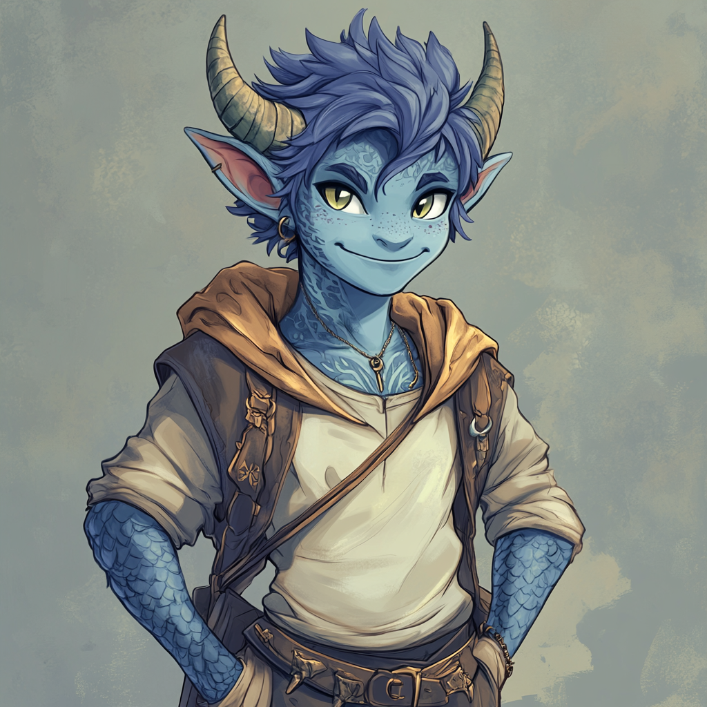 Fey Halfling with Blue Skin and Dragon Scales