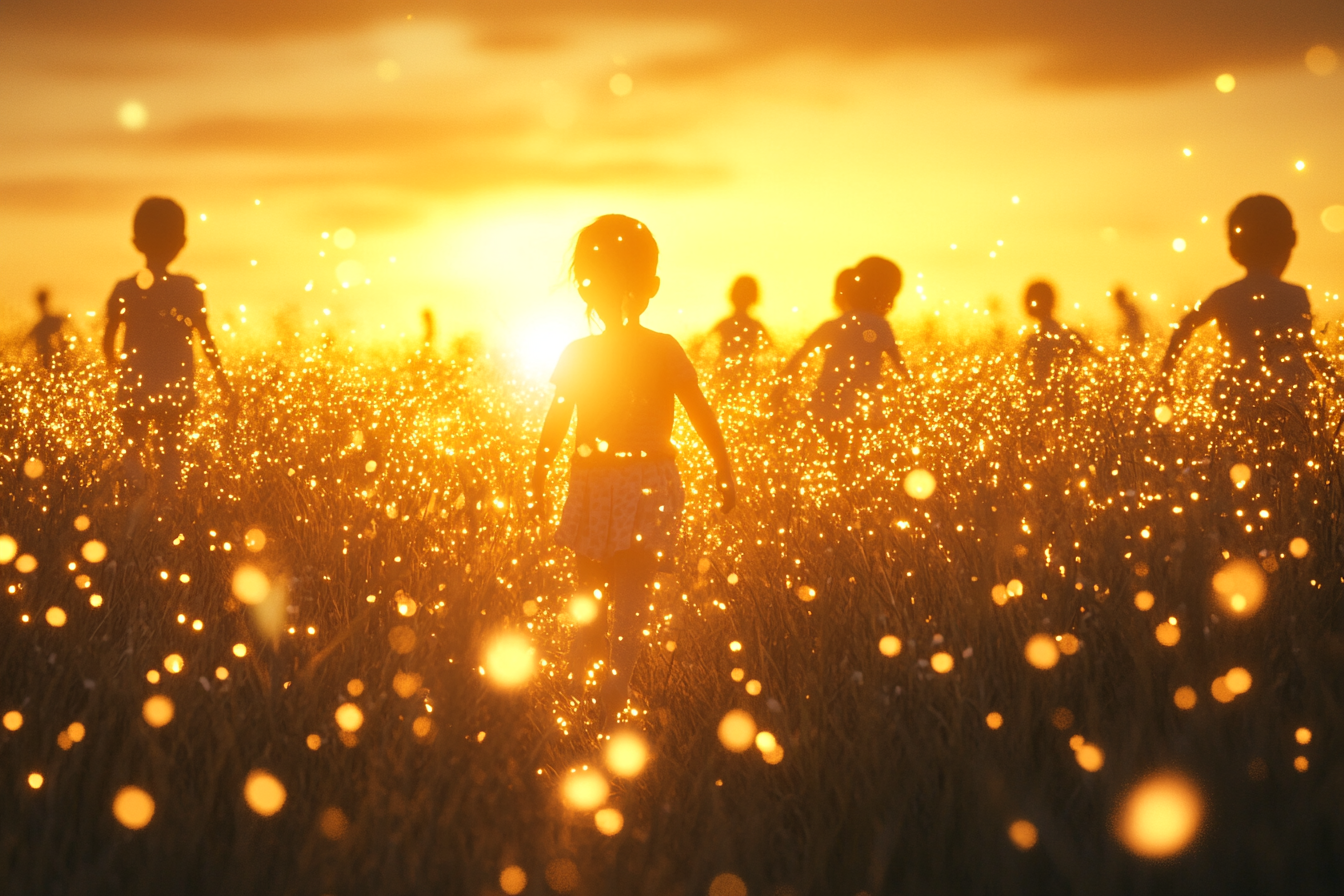 Field of glowing children shining with love and joy.