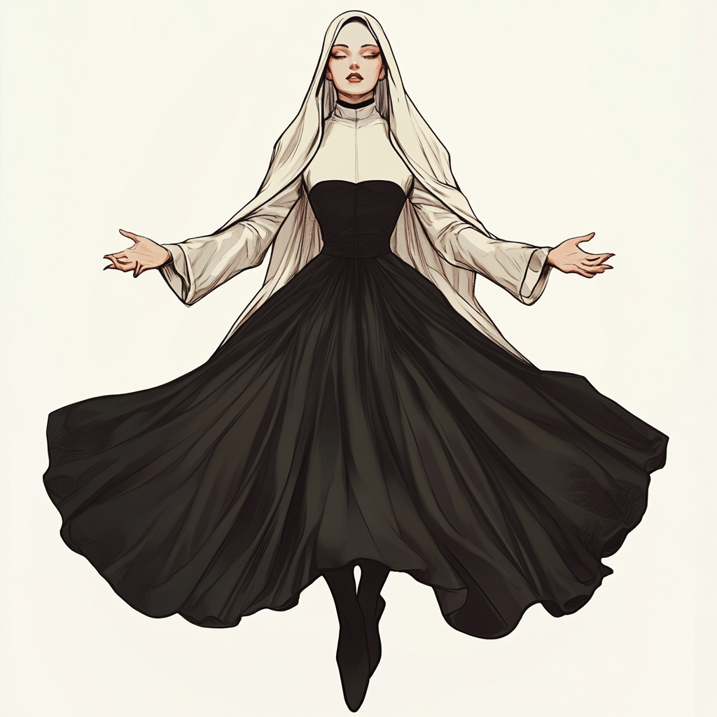 Fierce Catholic Nun Female Superhero Full Body Skirt White Background Charlie Bowater Style