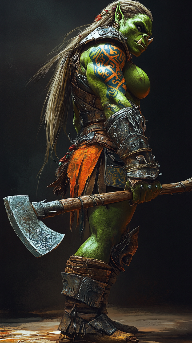 Fierce Female Orc Warrior Fantasy Art 9:16