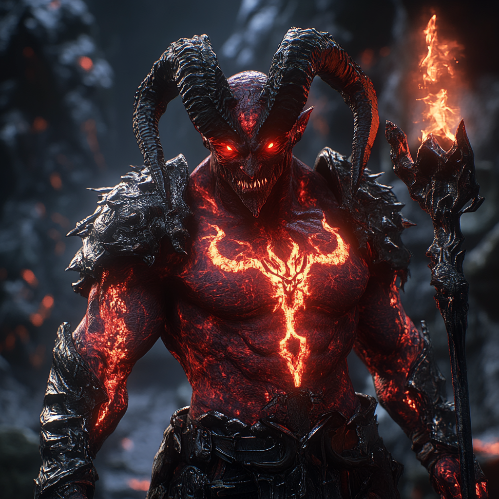 Fiery Demon King Maelzith Holds Iron Scepter