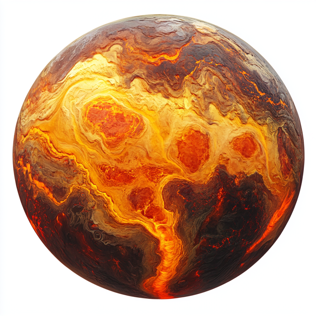 Fiery Planet with Canyons and Lava Rivers