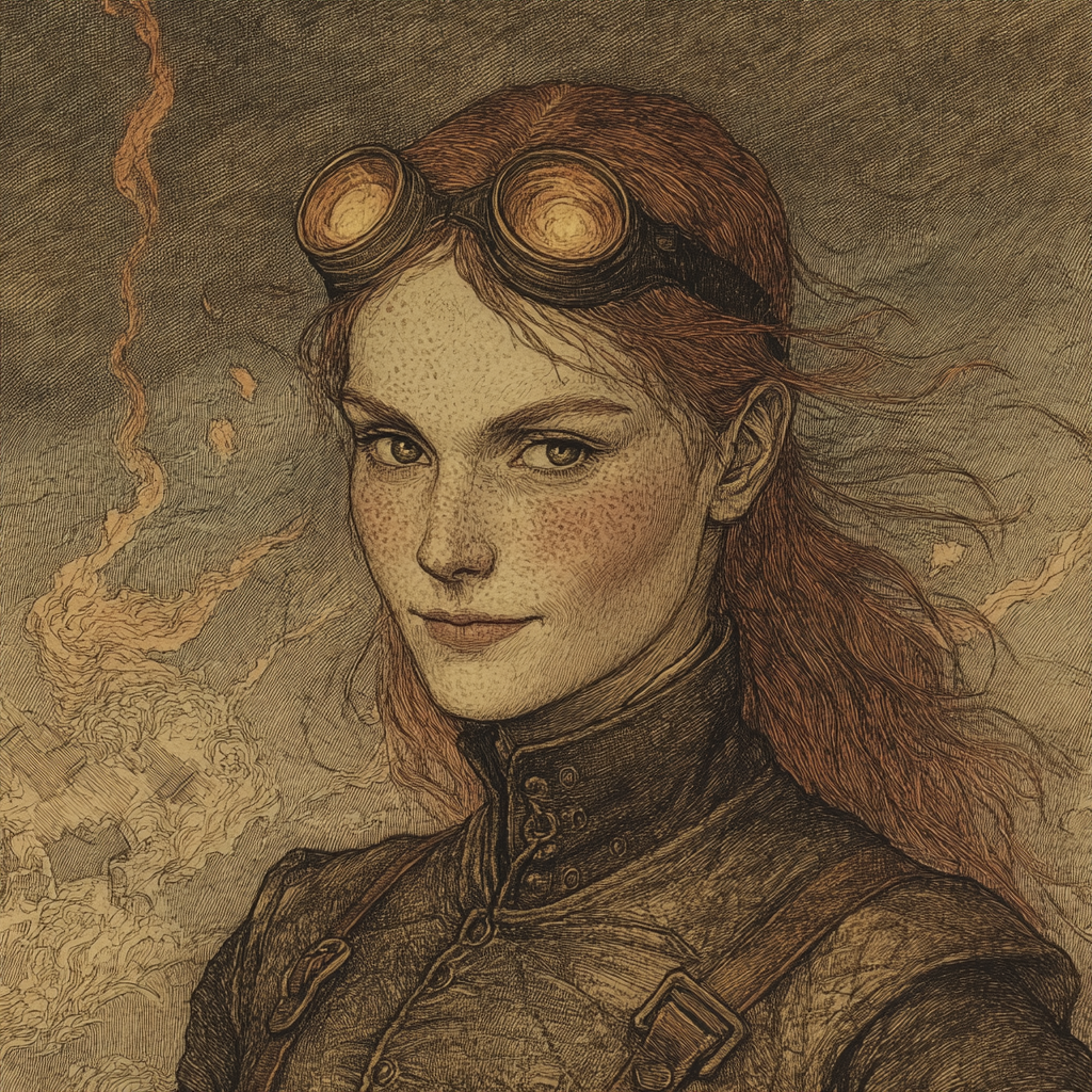 Fiery-haired Pyromancer in Leather Armor Goggles Sultry Wink