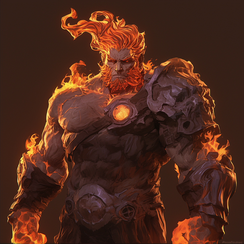 Fire giant Heat Miser in epic warrior pose