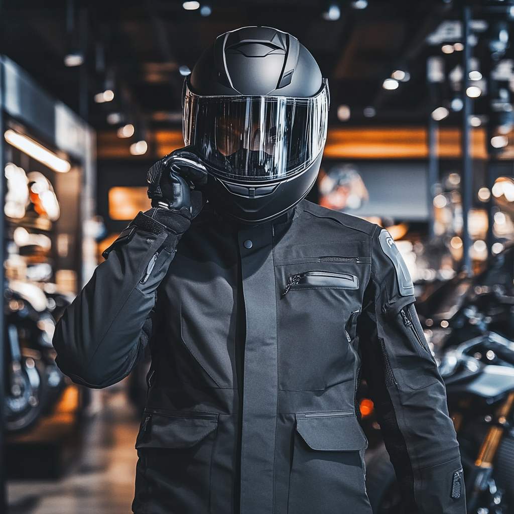 First time in motorcycle gear at modern shop