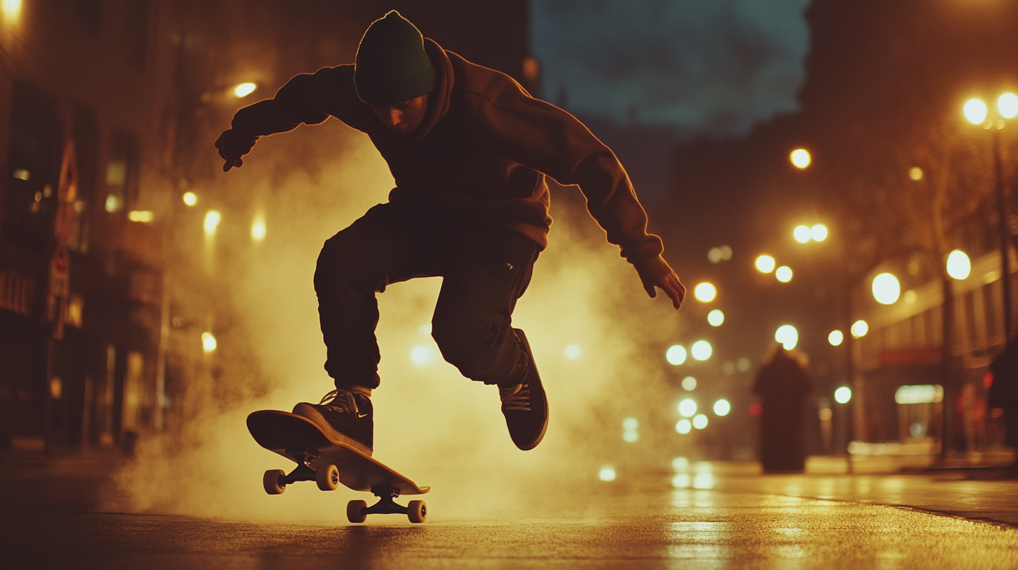 First-time skater in too much gear attempts balance.