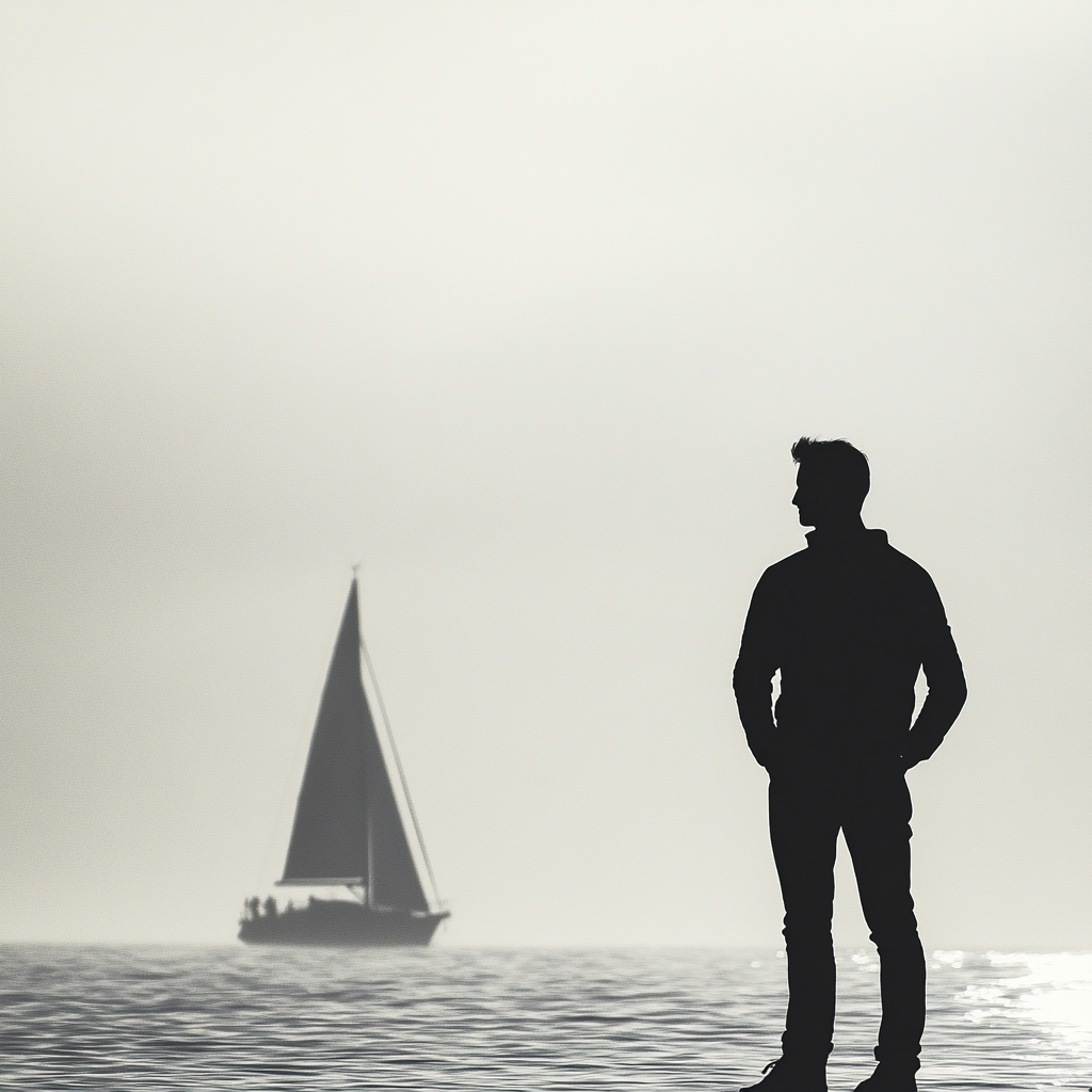 Fit yachtsman standing proudly by the sea.