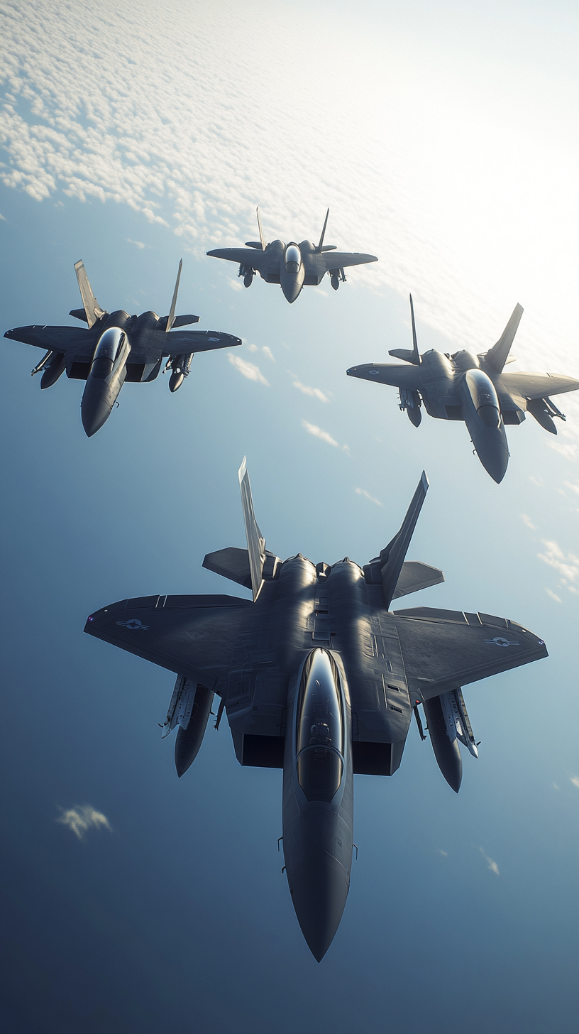 Five F-15s against one F-22 Raptor in dogfight.