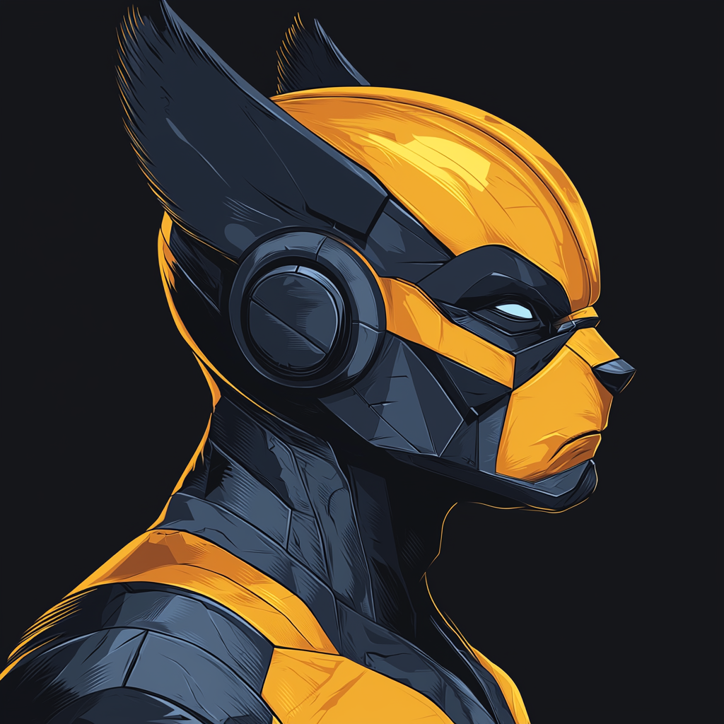 Flat design logo: Robotic superhero wolverine, Ukrainian Cossack