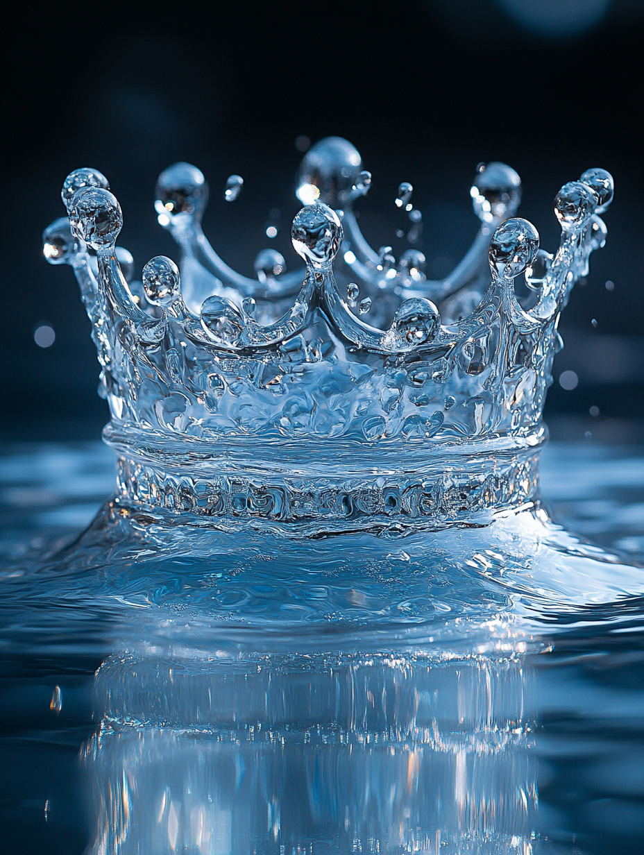 Floating Crown: Blue Water Splash with Ripples