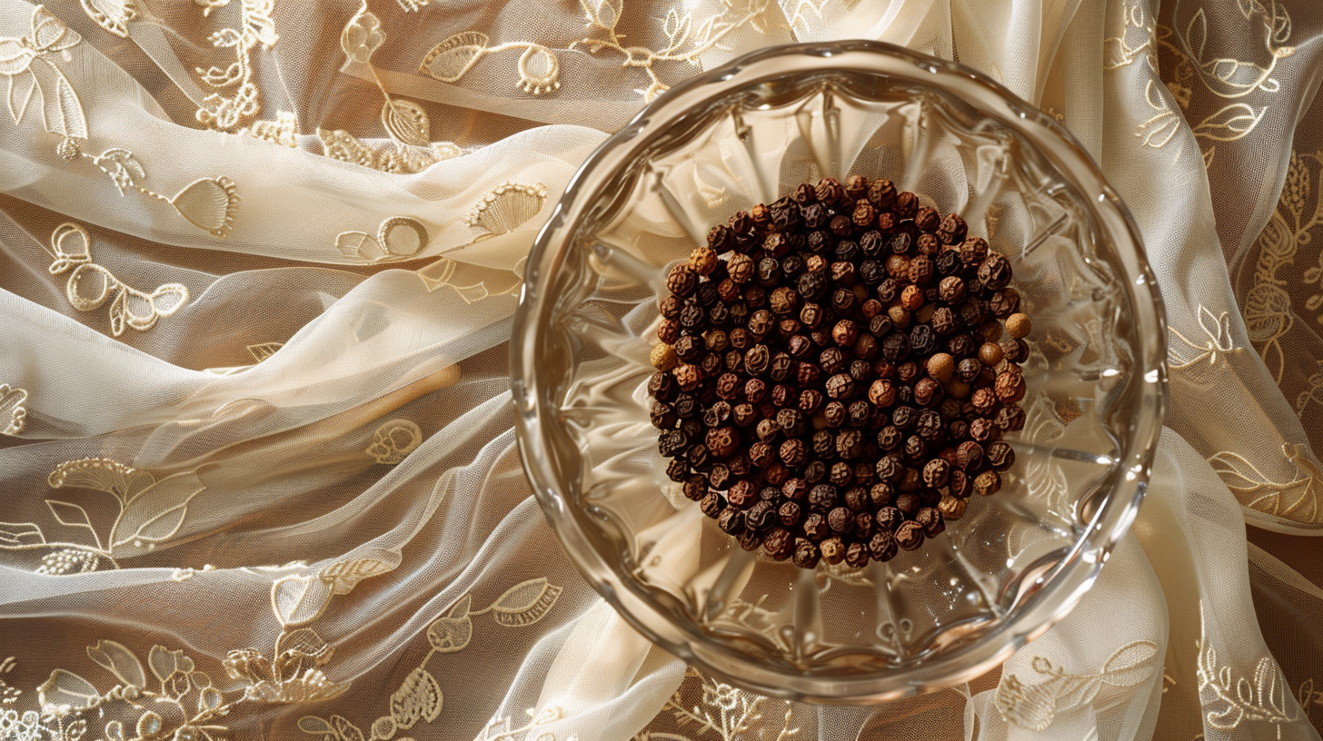 Floating Peppercorns in Sunlit Bowl: A Dreamy Artwork