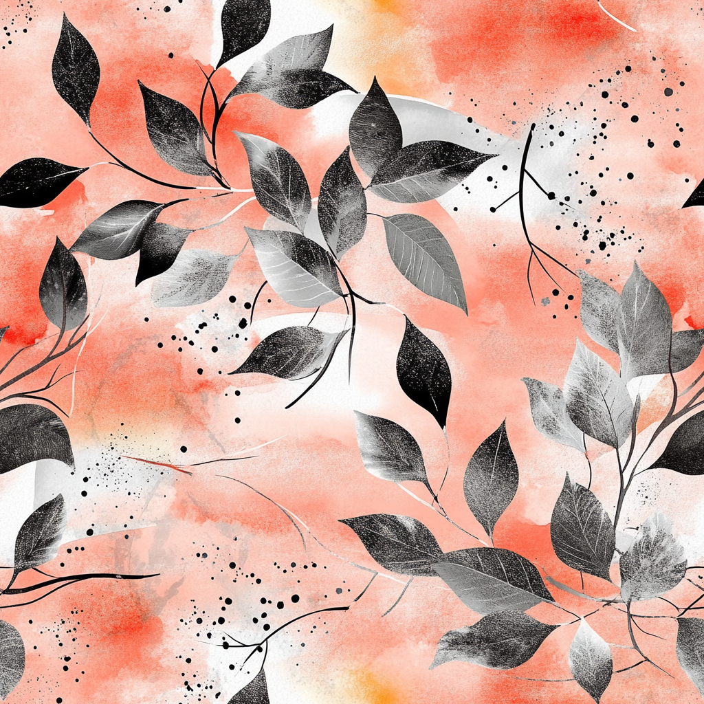 Floral Pattern with Leaves in Watercolor Style