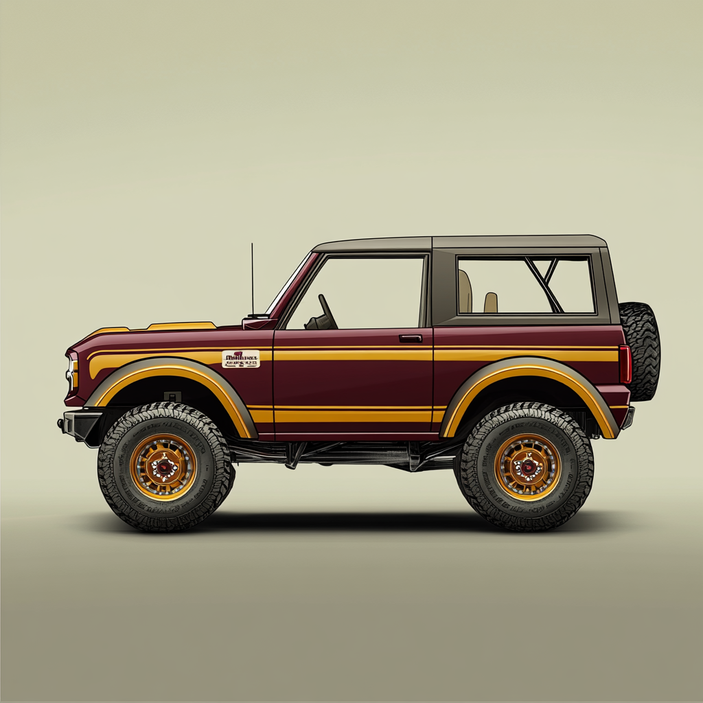 Florida Seminoles inspired design for grey Ford Bronco.