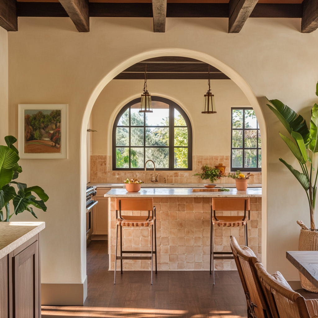 Floridian Botanical Bungalow Kitchen with Arch Transition