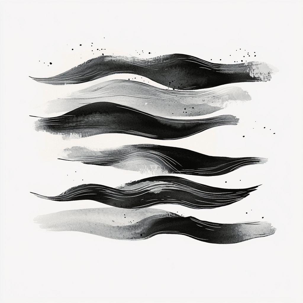 Flowing water in calming minimalist ink style