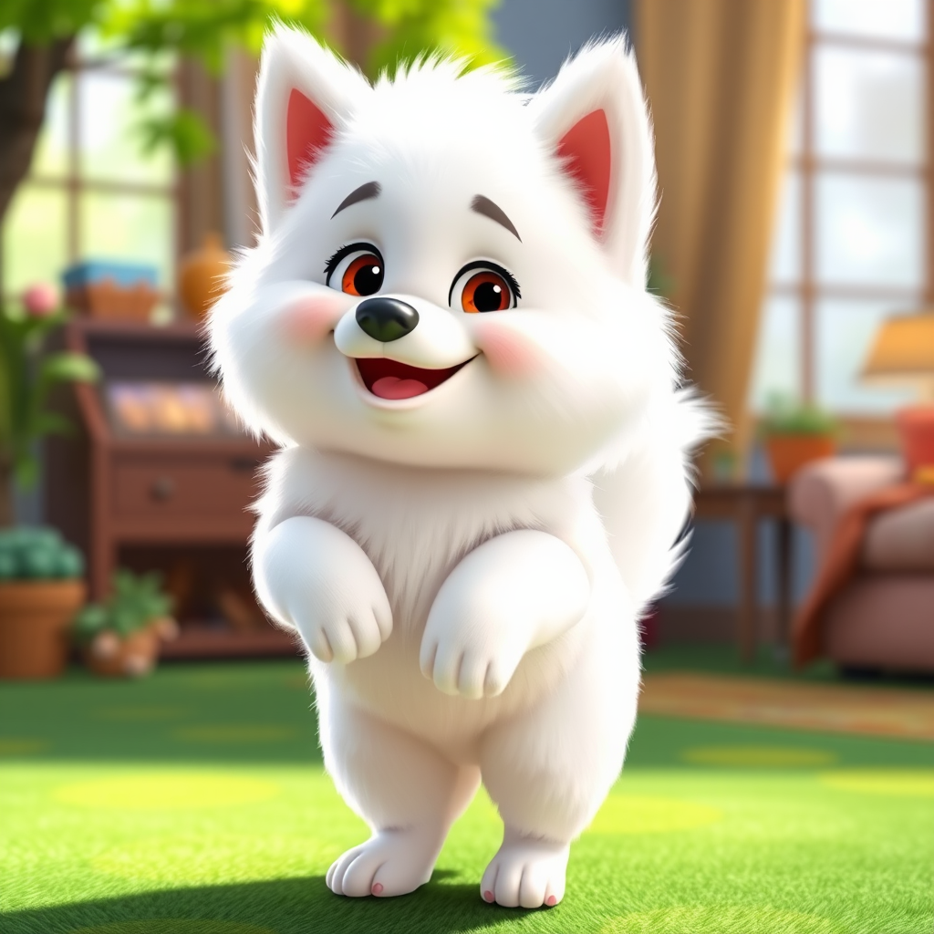 Fluffy American Eskimo Dog in Animated Setting