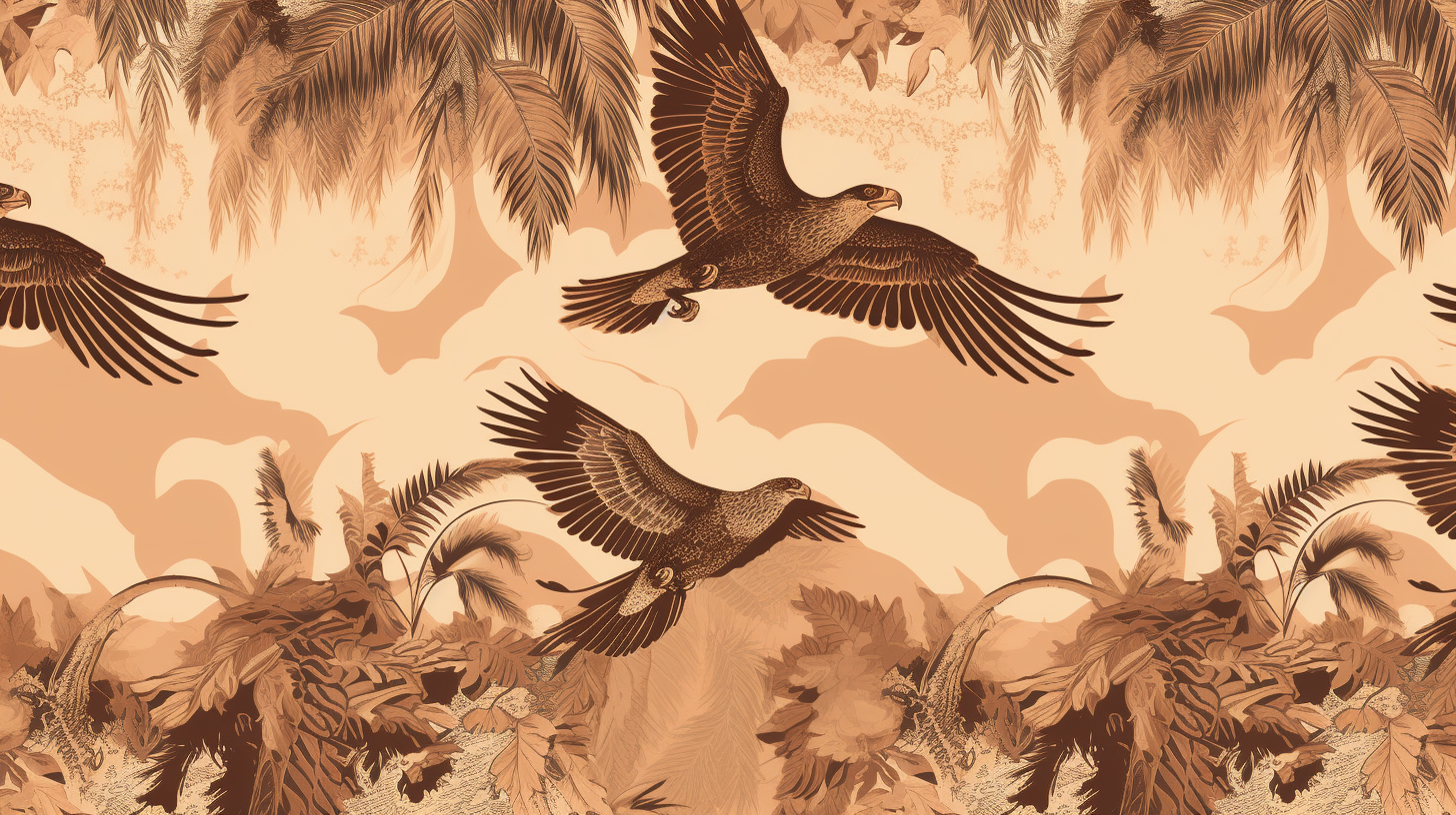 Flying leopard, eagle, and palm tree pattern