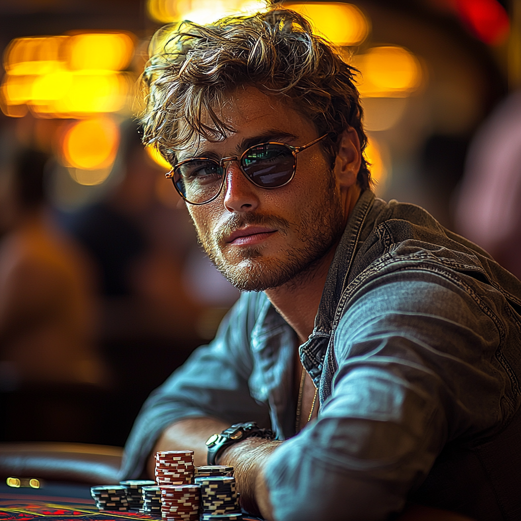 Focused young man at stylish poker table