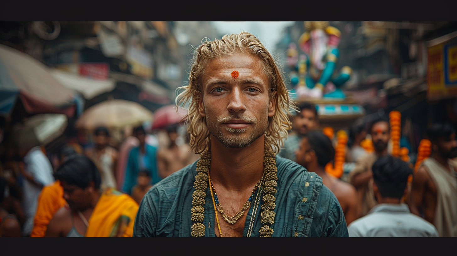 Football athlete Haaland in Indian attire at Ganesh festival.