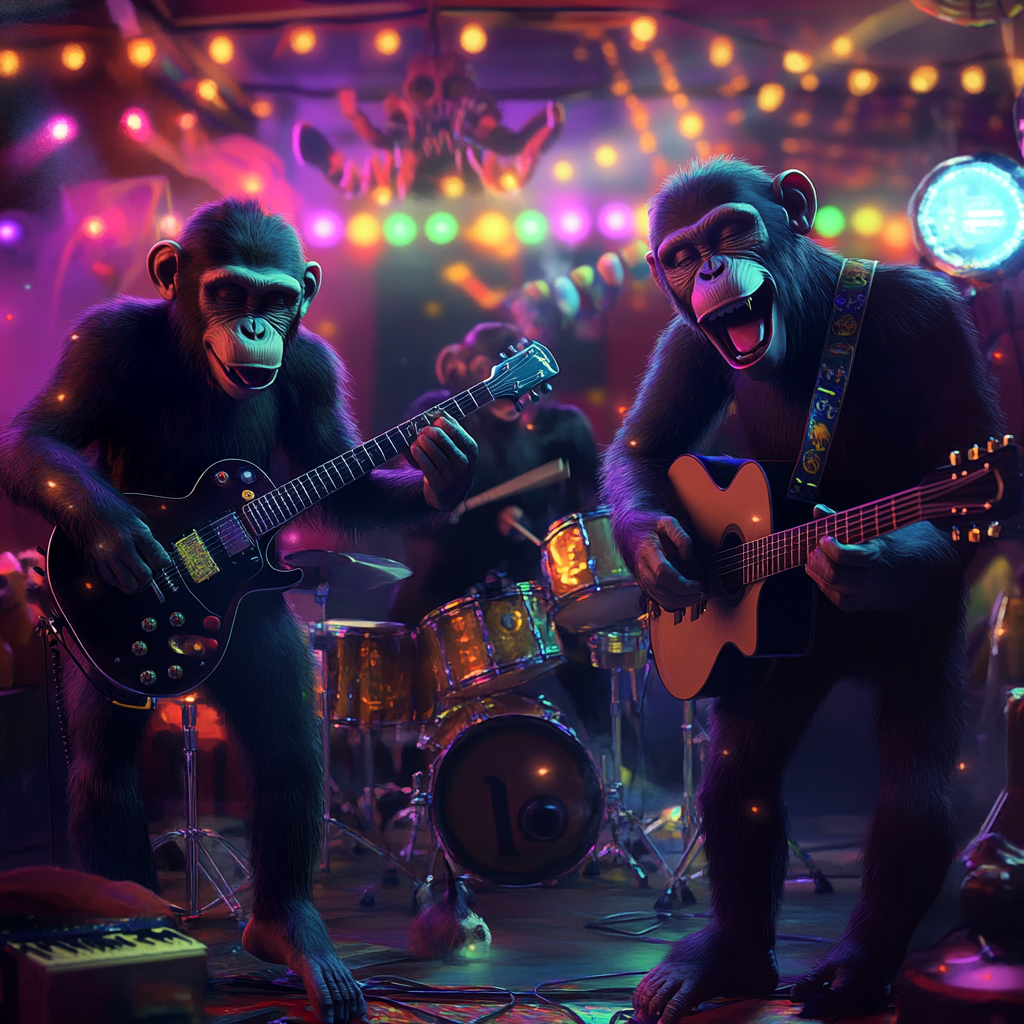 Four Cool Chimp Dudes Rock Halloween Nightclub