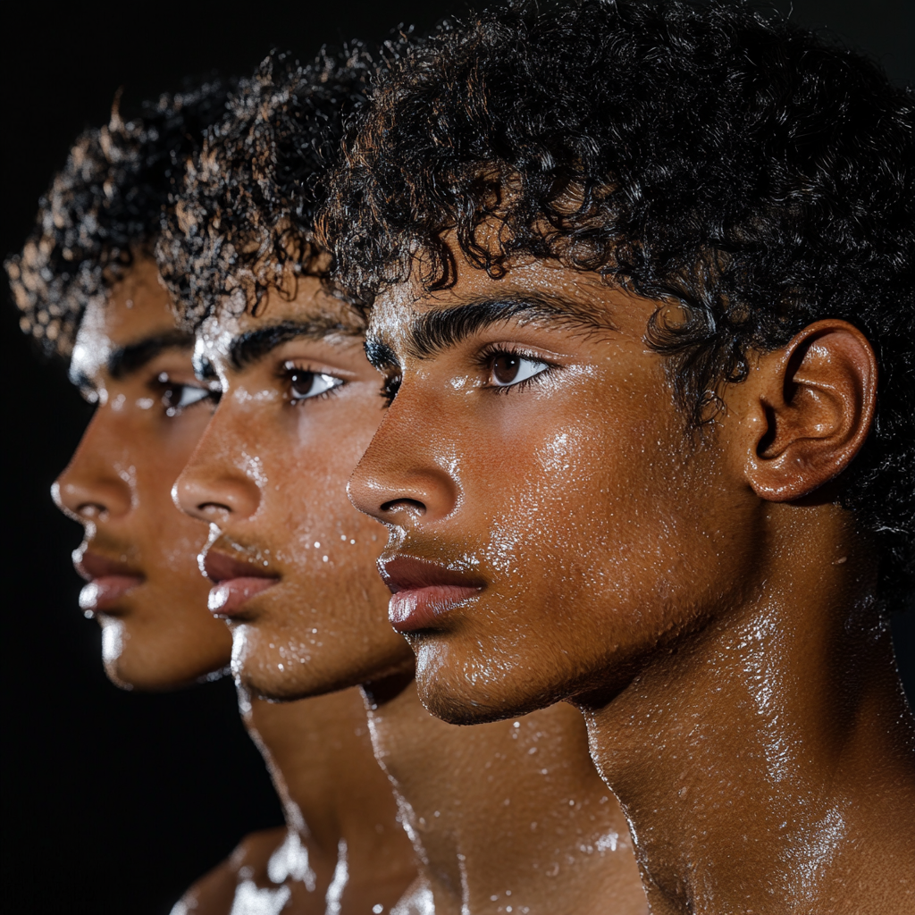 Four North African boys with unique expressions.