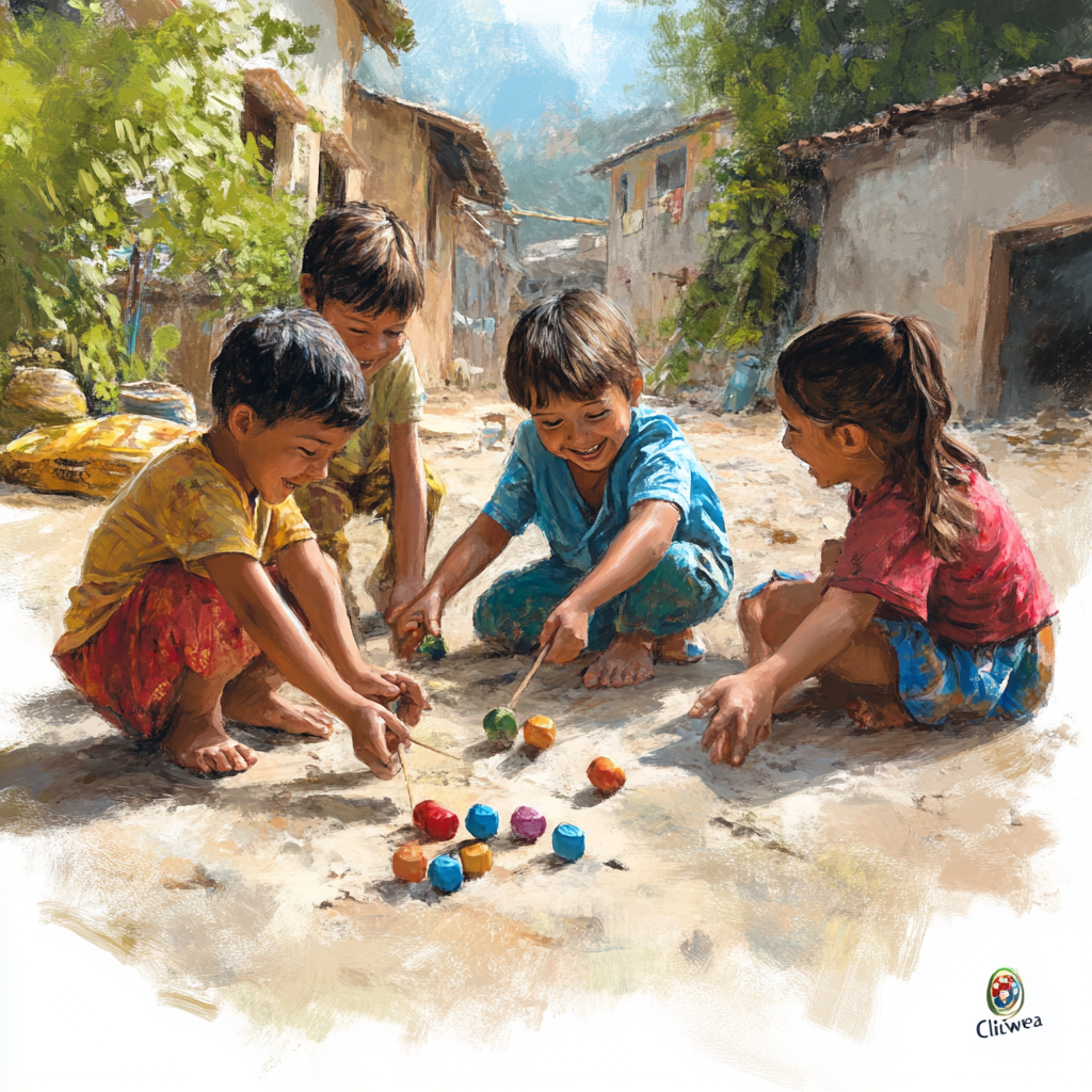 Four children playing games with Chilewea logo displayed prominently.