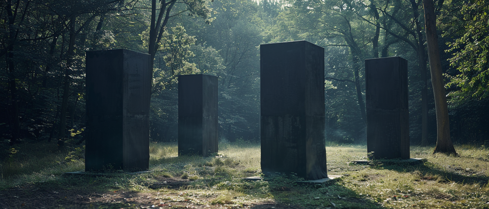 Four rectangular cement structures in nature