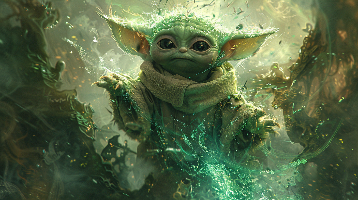 Fractal Baby Yoda Robot Wishing Happy Birthday