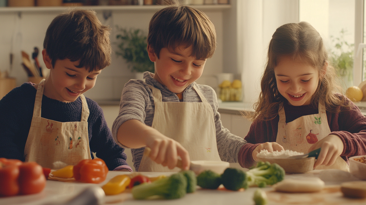 French Children Cooking Together in Bright Kitchen