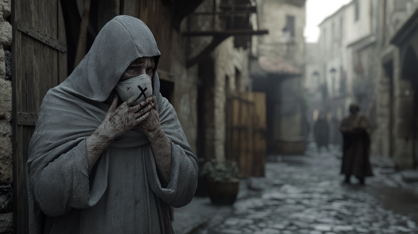 French City During Black Plague: Empty Streets, Marked Doors