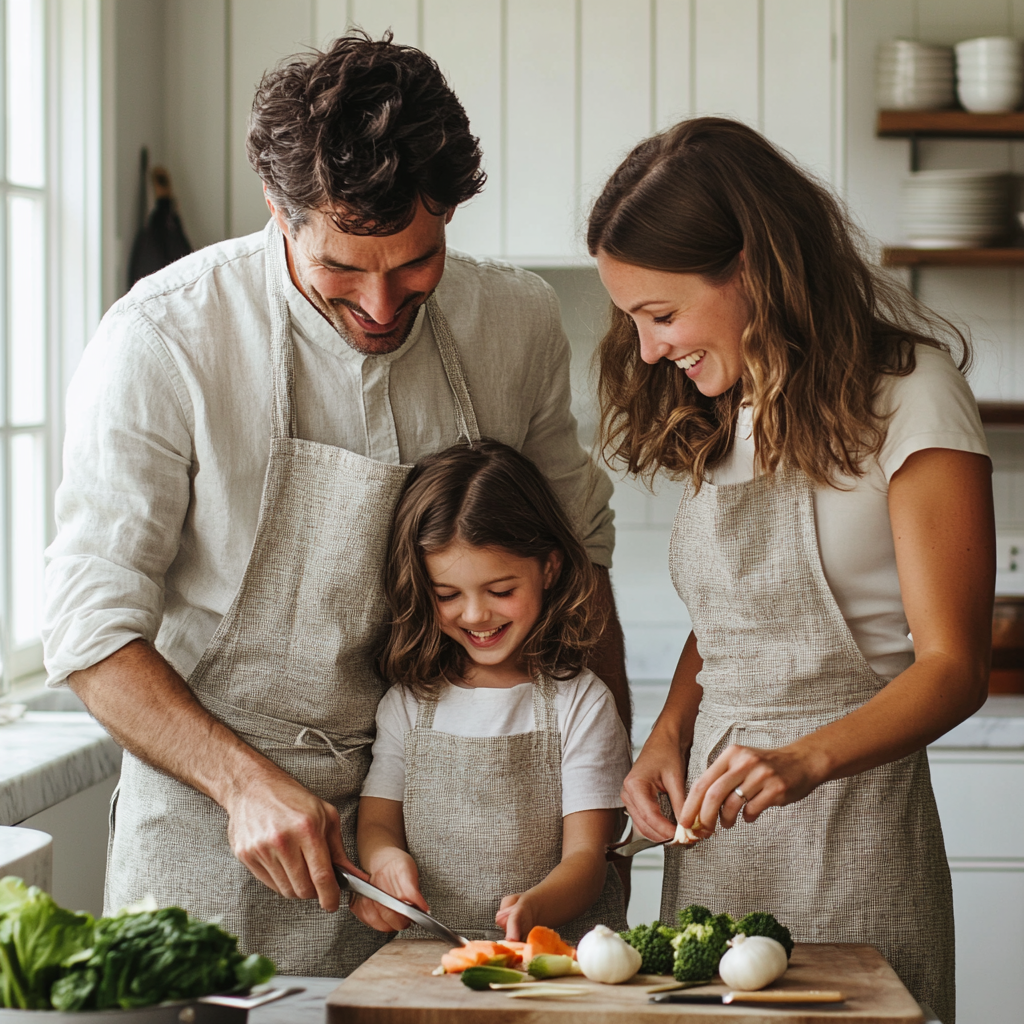 French Family Cooking Together in Modern Kitchen