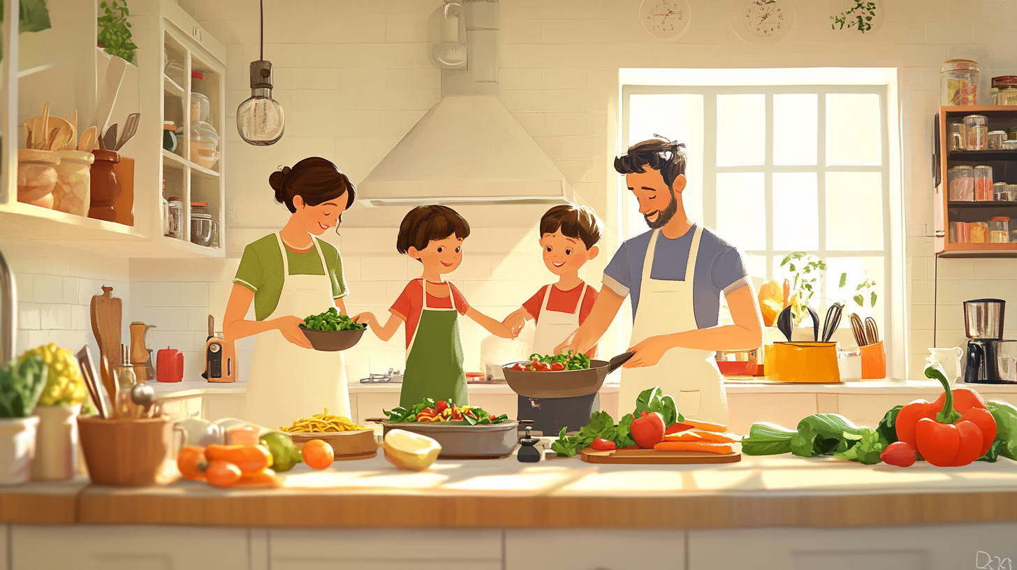 French Family Cooking Together